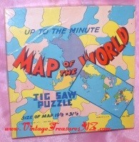 Image for Up to the Minute, Map of the World Vintage ca 1939-1945 World War II (WWII)-era Military & Geography-themed Educational 89-piece J. Pressman & Co. Jig Saw/Jigsaw Puzzle No. 180 (COMPLETE in Original Box) <b><span style='color:red'>*****PRIORITY MAIL SHIPPING INCLUDED – DOMESTIC ORDERS ONLY!*****</span></b><span style='color:purple'>